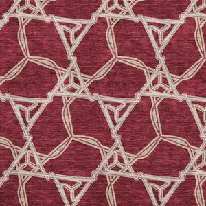 Photo of Burgundy And Gray Geometric Washable Area Rug With UV Protection