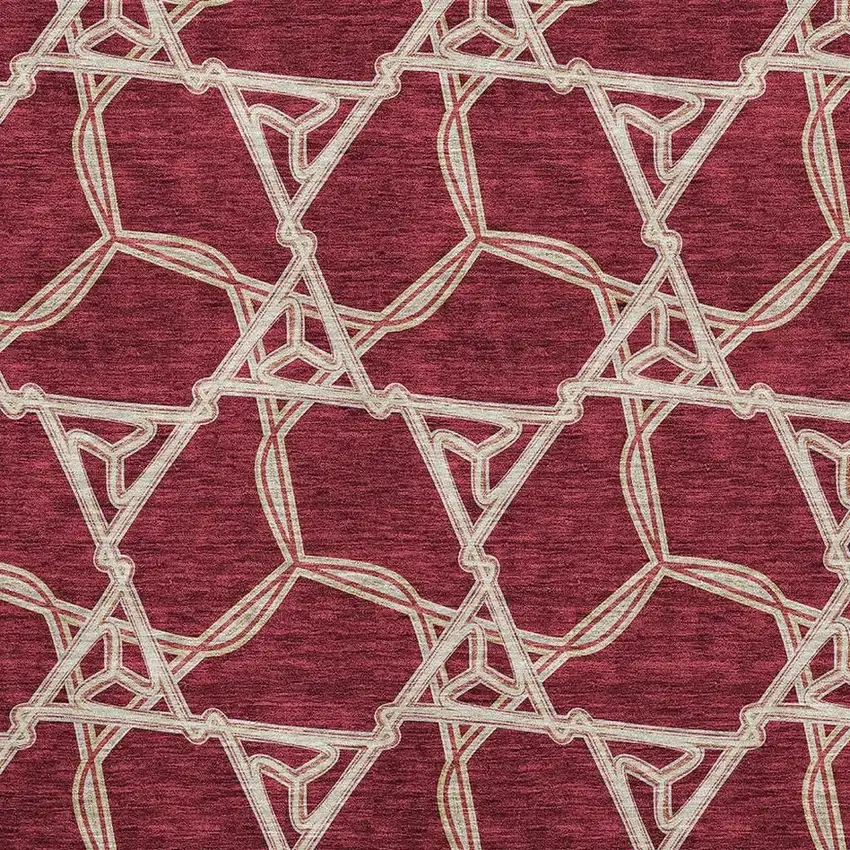 Burgundy And Gray Geometric Washable Area Rug With UV Protection Photo 2