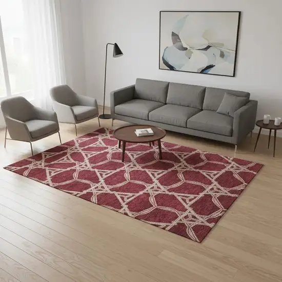 Burgundy And Gray Geometric Washable Area Rug With UV Protection Photo 2