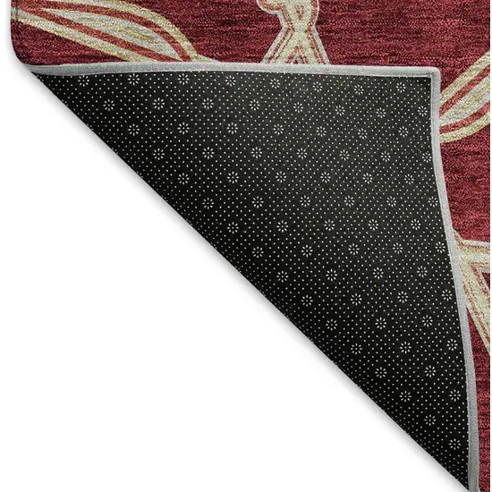 Burgundy And Gray Geometric Washable Area Rug With UV Protection Photo 6
