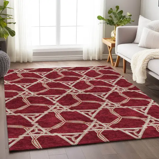 Burgundy And Gray Geometric Washable Area Rug With UV Protection Photo 5