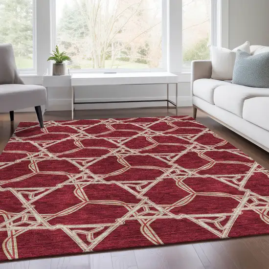 Burgundy And Gray Geometric Washable Area Rug With UV Protection Photo 4
