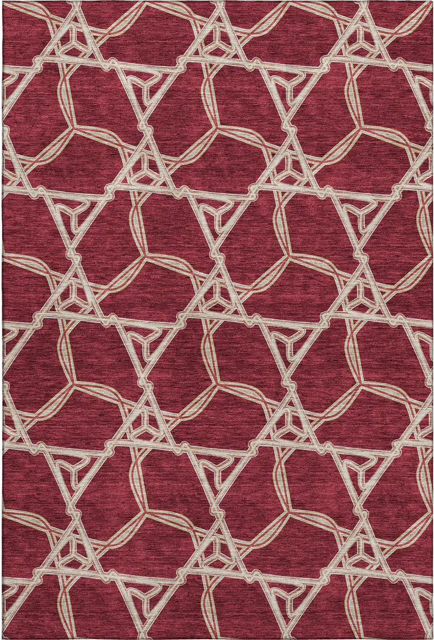 Burgundy And Gray Geometric Washable Area Rug With UV Protection Photo 1