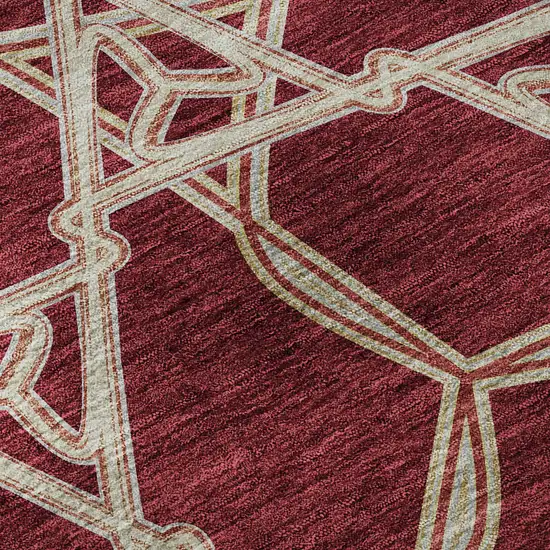 Burgundy And Gray Geometric Washable Area Rug With UV Protection Photo 8
