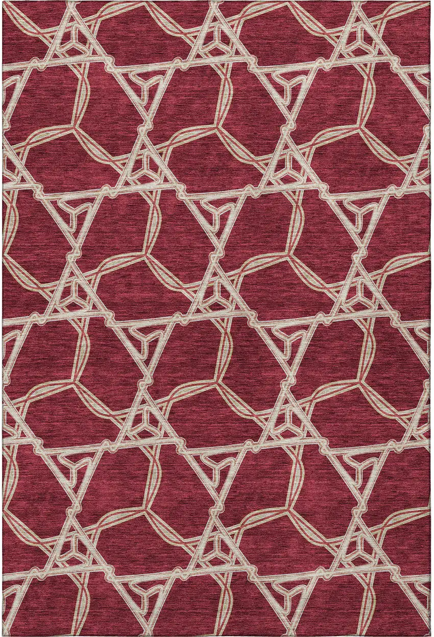 Burgundy And Gray Geometric Washable Area Rug With UV Protection Photo 2