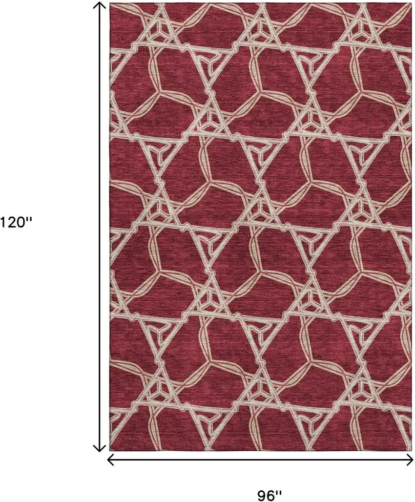 Burgundy And Gray Geometric Washable Area Rug With UV Protection Photo 9