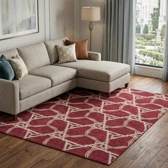 Burgundy And Gray Geometric Washable Area Rug With UV Protection Photo 1