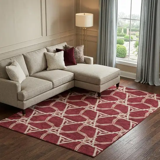 Burgundy And Gray Geometric Washable Area Rug With UV Protection Photo 1