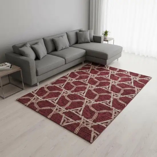 Burgundy And Gray Geometric Washable Area Rug With UV Protection Photo 2