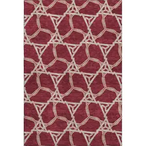Photo of Burgundy And Gray Geometric Washable Area Rug With UV Protection