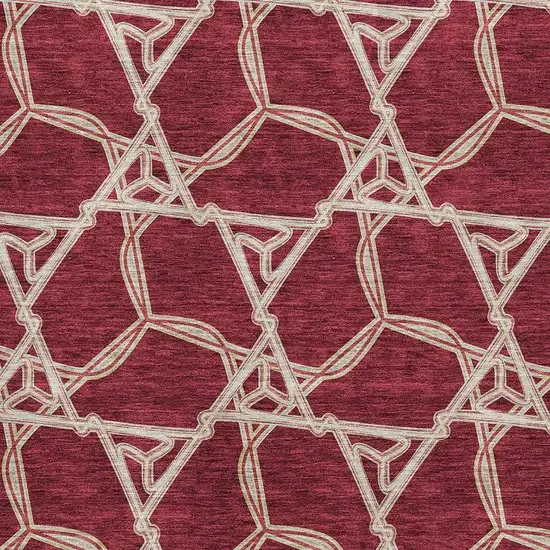 Burgundy And Gray Geometric Washable Area Rug With UV Protection Photo 2