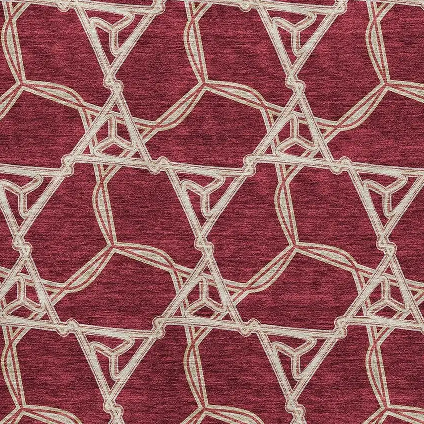 Burgundy And Gray Geometric Washable Area Rug With UV Protection Photo 2