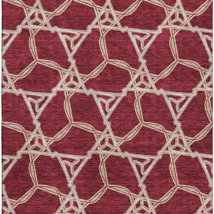 Burgundy And Gray Geometric Washable Area Rug With UV Protection Photo 3