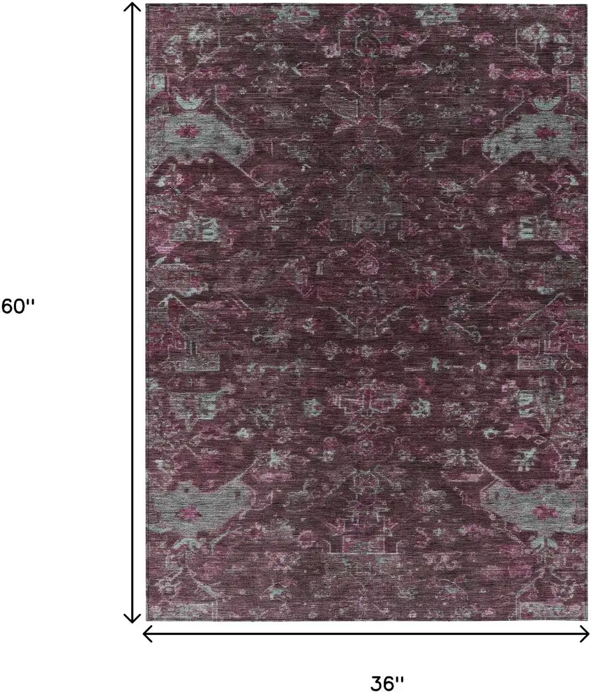 Burgundy And Gray Medallion Washable Indoor Outdoor Area Rug Photo 3