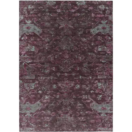 Burgundy And Gray Medallion Washable Indoor Outdoor Area Rug Photo 2
