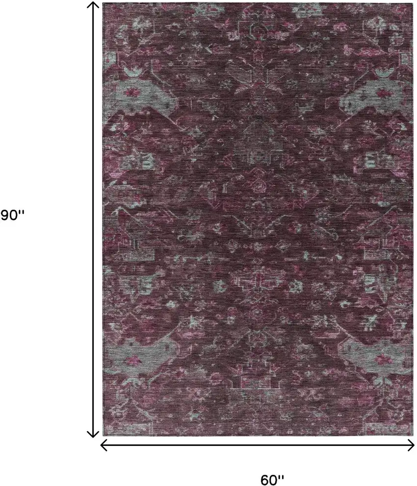 Burgundy And Gray Medallion Washable Indoor Outdoor Area Rug Photo 3