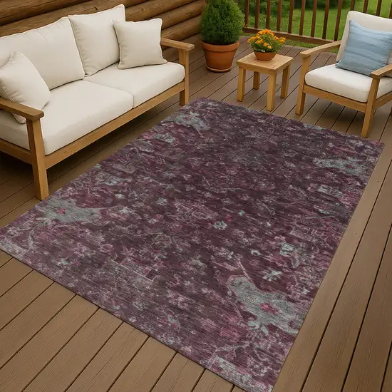 Burgundy And Gray Medallion Washable Indoor Outdoor Area Rug Photo 9
