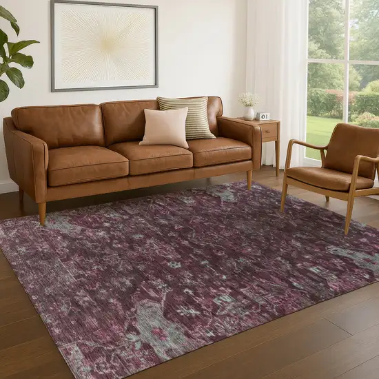 Burgundy And Gray Medallion Washable Indoor Outdoor Area Rug Photo 8