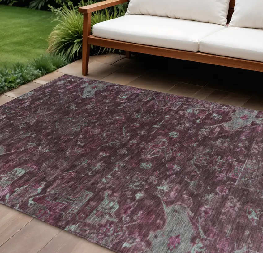 Burgundy And Gray Medallion Washable Indoor Outdoor Area Rug Photo 1