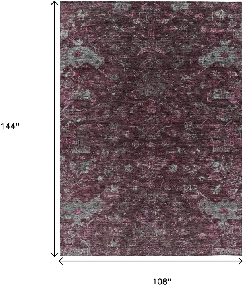 Burgundy And Gray Medallion Washable Indoor Outdoor Area Rug Photo 3