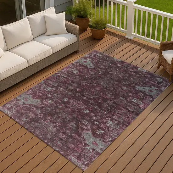 Burgundy And Gray Medallion Washable Indoor Outdoor Area Rug Photo 7