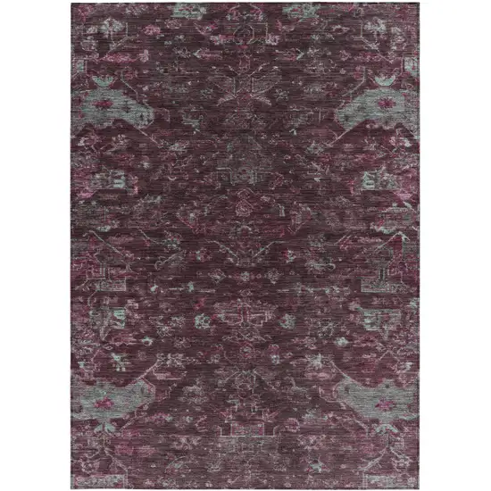 Burgundy And Gray Medallion Washable Indoor Outdoor Area Rug Photo 4