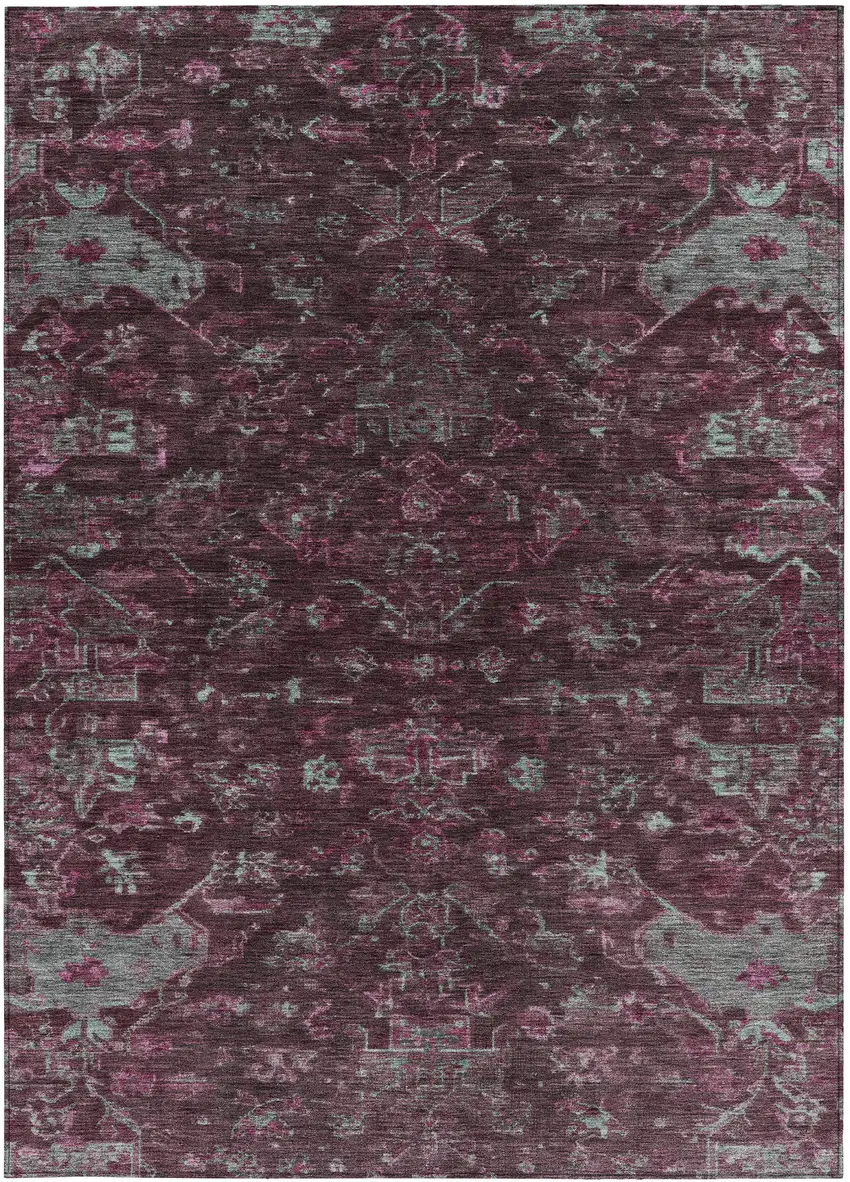 Burgundy And Gray Medallion Washable Indoor Outdoor Area Rug Photo 4