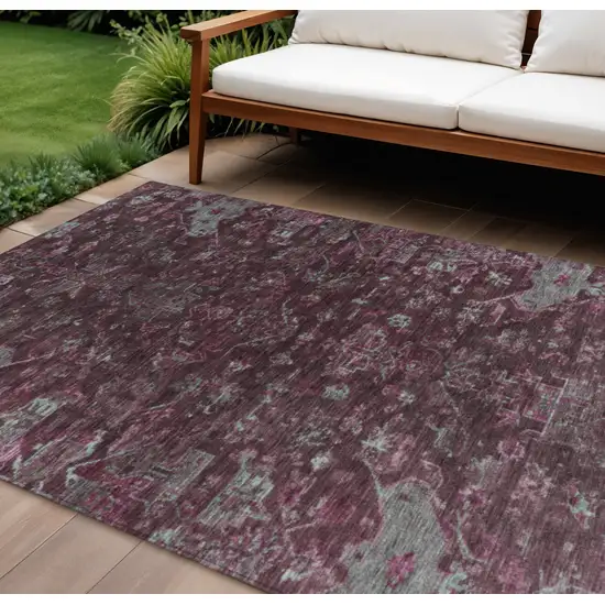 Burgundy And Gray Medallion Washable Indoor Outdoor Area Rug Photo 1