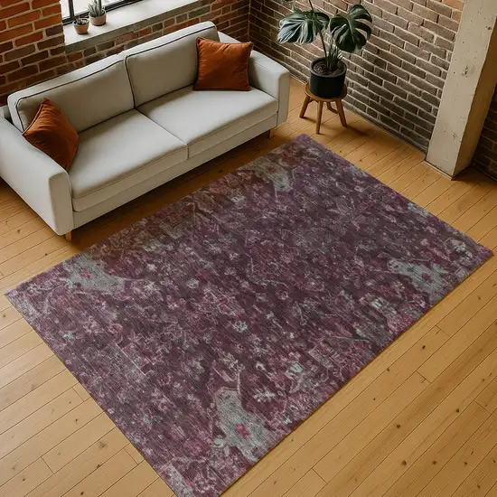 Burgundy And Gray Medallion Washable Indoor Outdoor Area Rug Photo 9