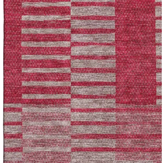 Burgundy And Gray Striped Washable Area Rug With UV Protection Photo 2