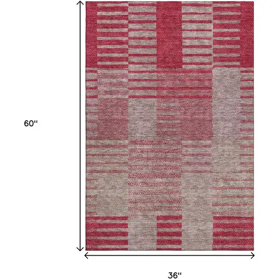 Burgundy And Gray Striped Washable Area Rug With UV Protection Photo 9