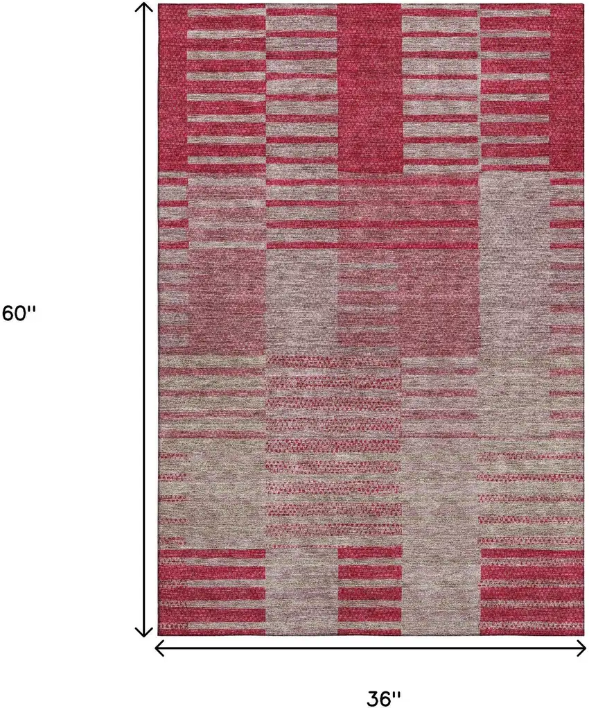 Burgundy And Gray Striped Washable Area Rug With UV Protection Photo 9