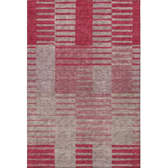 Burgundy And Gray Striped Washable Area Rug With UV Protection Photo 2