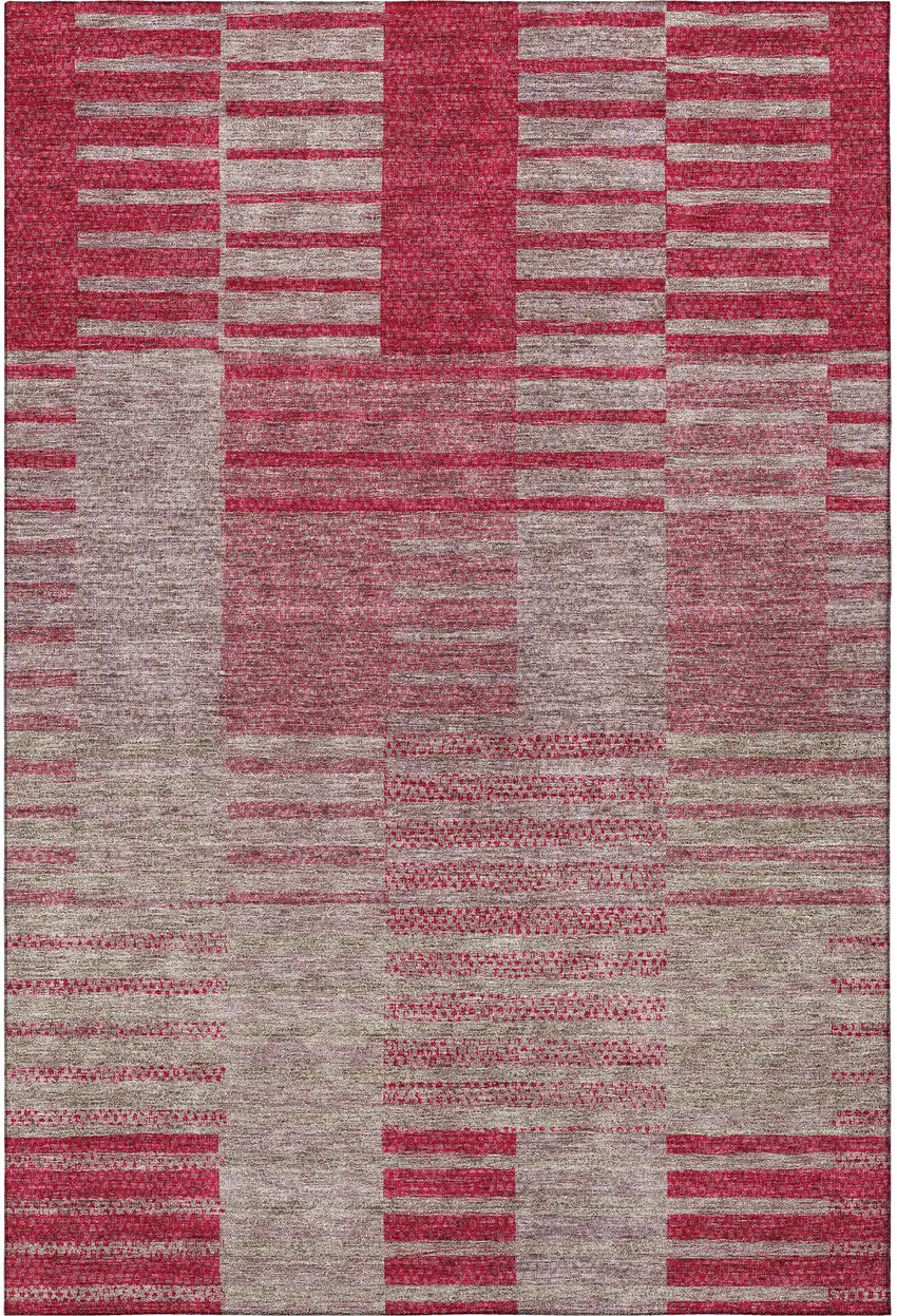 Burgundy And Gray Striped Washable Area Rug With UV Protection Photo 2