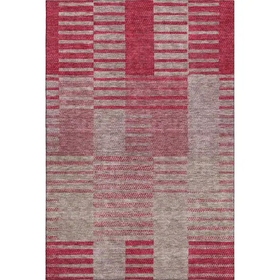 Burgundy And Gray Striped Washable Area Rug With UV Protection Photo 1