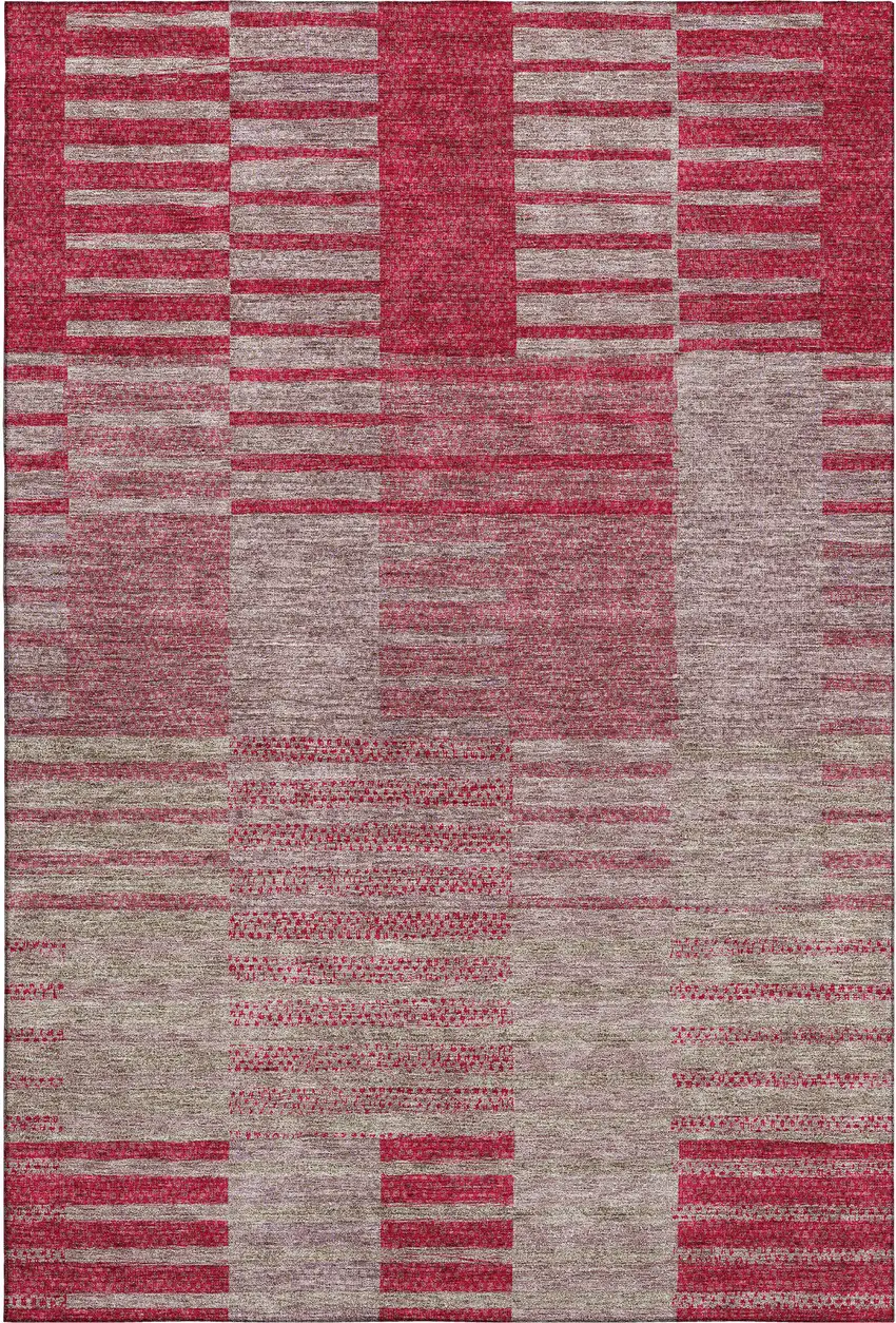 Burgundy And Gray Striped Washable Area Rug With UV Protection Photo 1