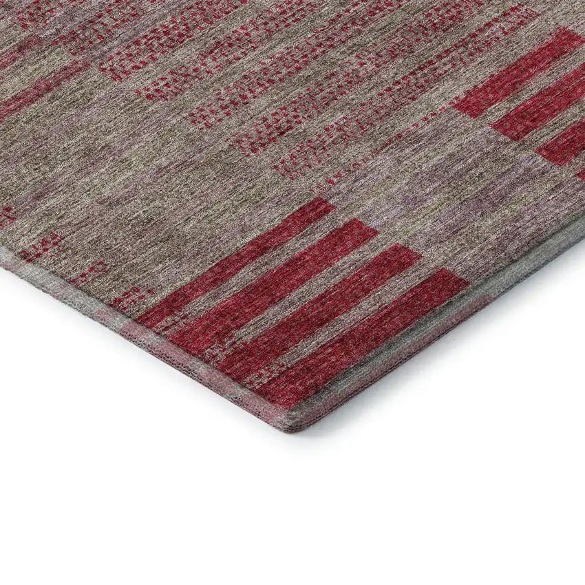 Burgundy And Gray Striped Washable Area Rug With UV Protection Photo 6
