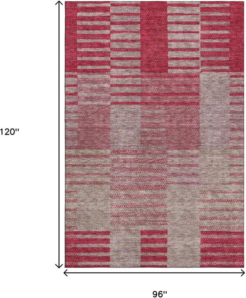 Burgundy And Gray Striped Washable Area Rug With UV Protection Photo 9