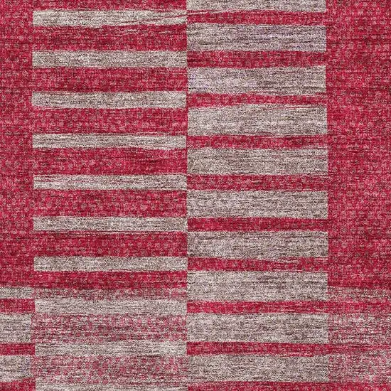 Burgundy And Gray Striped Washable Area Rug With UV Protection Photo 2