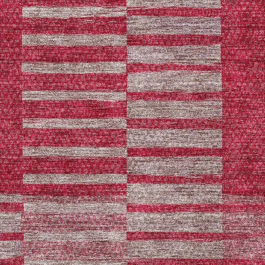 Burgundy And Gray Striped Washable Area Rug With UV Protection Photo 2
