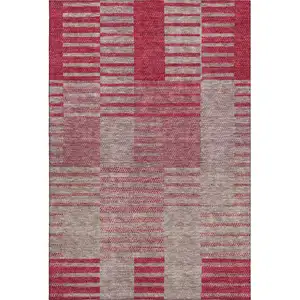 Photo of Burgundy And Gray Striped Washable Area Rug With UV Protection