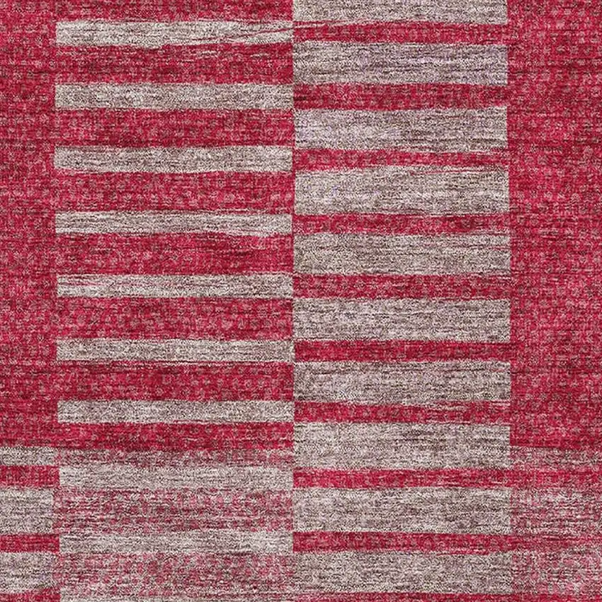Burgundy And Gray Striped Washable Area Rug With UV Protection Photo 3