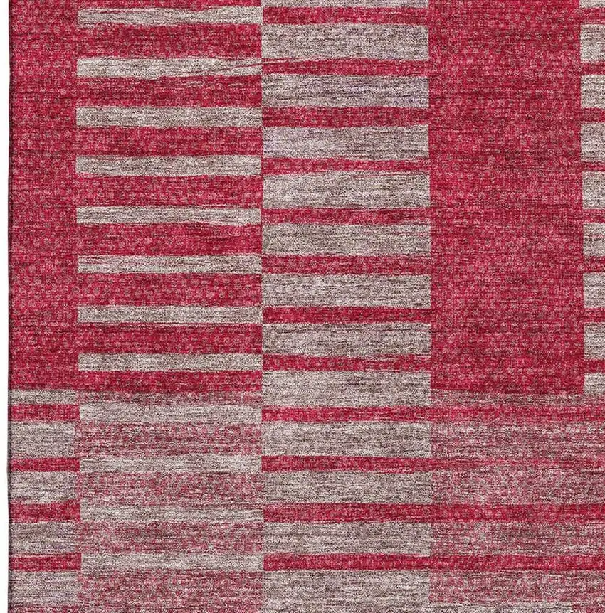 Burgundy And Gray Striped Washable Area Rug With UV Protection Photo 3