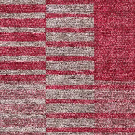 Burgundy And Gray Striped Washable Area Rug With UV Protection Photo 2
