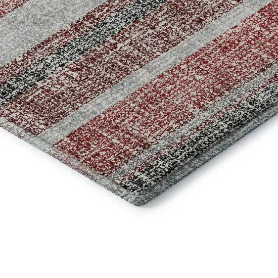 Burgundy And Gray Striped Washable Area Rug With UV Protection Photo 7