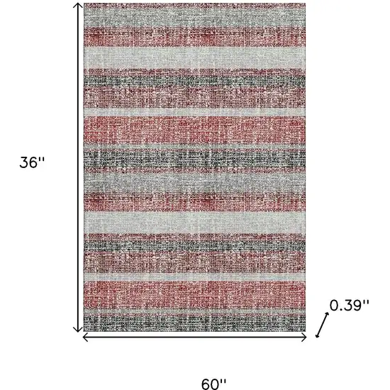 Burgundy And Gray Striped Washable Area Rug With UV Protection Photo 9
