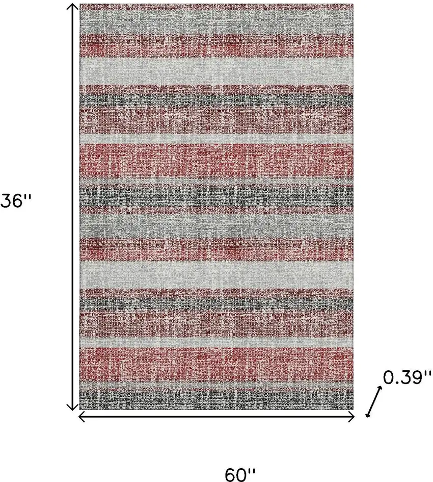 Burgundy And Gray Striped Washable Area Rug With UV Protection Photo 9