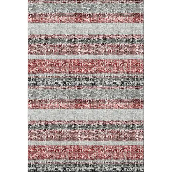 Burgundy And Gray Striped Washable Area Rug With UV Protection Photo 4