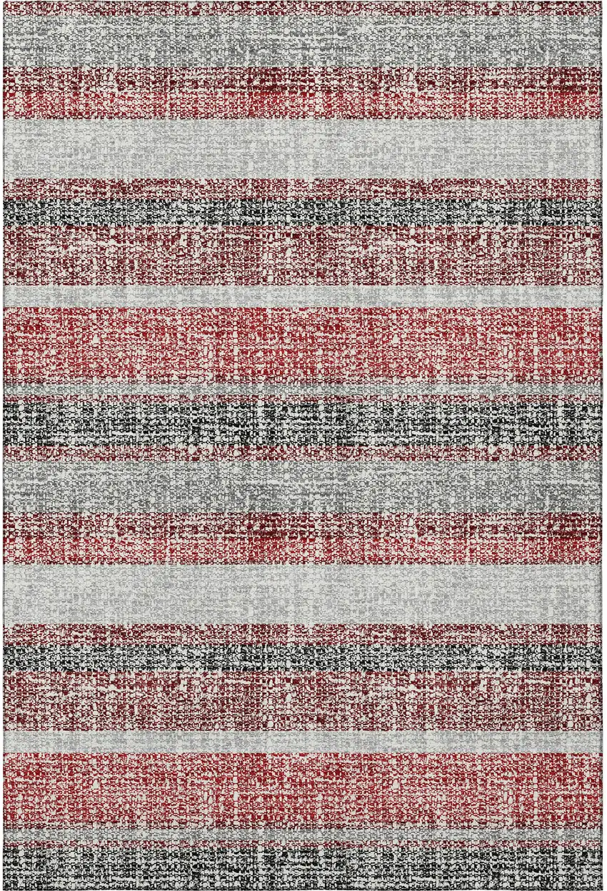 Burgundy And Gray Striped Washable Area Rug With UV Protection Photo 4