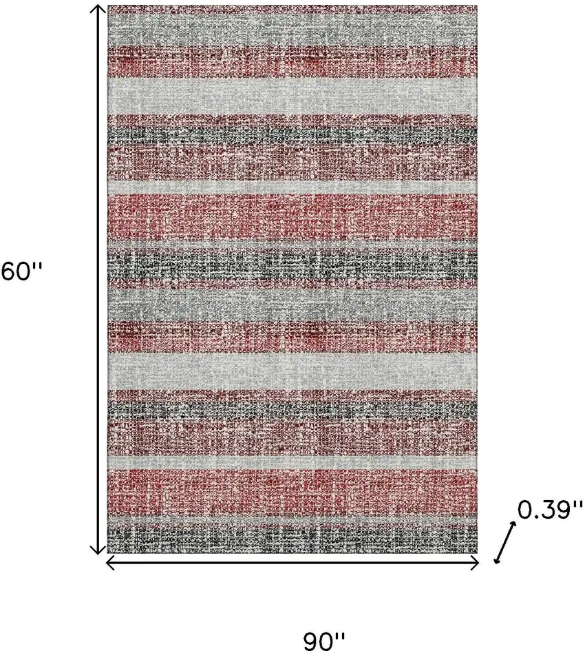 Burgundy And Gray Striped Washable Area Rug With UV Protection Photo 9